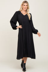 Black V-Neck Smocked Accent Maxi Dress