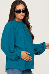 Teal Chiffon Ruffle Accent Maternity Blouse