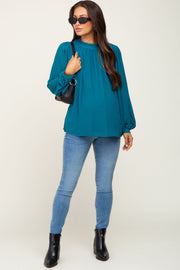 Teal Chiffon Ruffle Accent Maternity Blouse