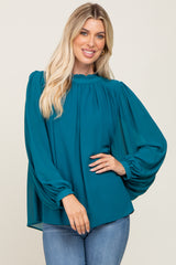 Teal Chiffon Ruffle Accent Blouse