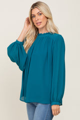 Teal Chiffon Ruffle Accent Blouse