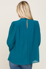 Teal Chiffon Ruffle Accent Blouse