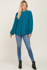 Teal Chiffon Ruffle Accent Blouse