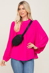 Fuchsia Chiffon Ruffle Accent Maternity Blouse