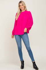 Fuchsia Chiffon Ruffle Accent Blouse