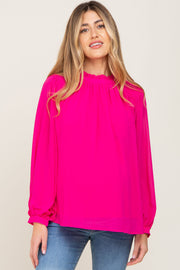 Fuchsia Chiffon Ruffle Accent Maternity Blouse