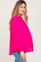 Fuchsia Chiffon Ruffle Accent Maternity Blouse