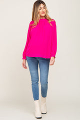 Fuchsia Chiffon Ruffle Accent Maternity Blouse