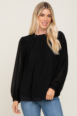 Black Chiffon Ruffle Accent Blouse