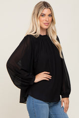 Black Chiffon Ruffle Accent Blouse