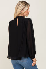 Black Chiffon Ruffle Accent Blouse