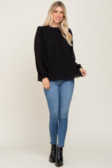 Black Chiffon Ruffle Accent Blouse