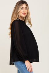 Black Chiffon Ruffle Accent Maternity Blouse