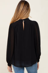 Black Chiffon Ruffle Accent Maternity Blouse