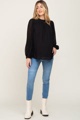 Black Chiffon Ruffle Accent Maternity Blouse