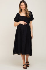 Black Textured Stripe Chiffon Maternity Midi Dress