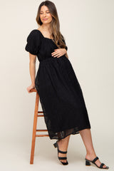 Black Textured Stripe Chiffon Maternity Midi Dress