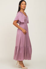 Mauve Satin Smocked Midi Dress