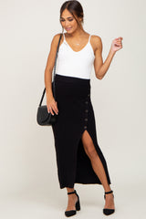 Black Ribbed Sweater Maternity Midi Skirt