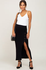 Black Ribbed Sweater Maternity Midi Skirt