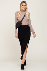 Black Ribbed Sweater Maternity Midi Skirt