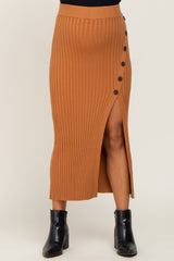 Camel Ribbed Sweater Maternity Midi Skirt