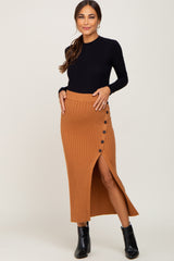 Camel Ribbed Sweater Maternity Midi Skirt