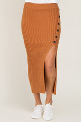 Camel Ribbed Sweater Midi Skirt