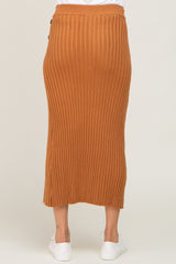 Camel Ribbed Sweater Midi Skirt