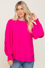 Fuchsia Chiffon Ruffle Accent Pleated Maternity Blouse