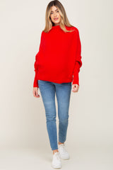 Red Knit Mock Neck Long Sleeve Maternity Sweater