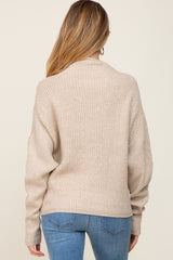 Beige Knit Mock Neck Long Sleeve Maternity Sweater