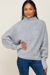 Grey Knit Mock Neck Long Sleeve Sweater