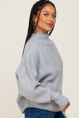 Grey Knit Mock Neck Long Sleeve Sweater