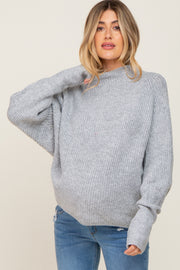 Grey Knit Mock Neck Long Sleeve Maternity Sweater