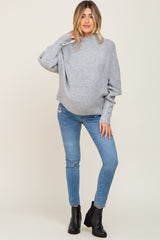 Grey Knit Mock Neck Long Sleeve Maternity Sweater