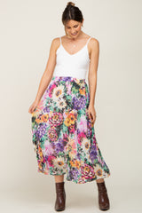 Fuchsia Floral Pleated Maternity Midi Skirt