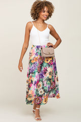 Fuchsia Floral Pleated Maternity Midi Skirt