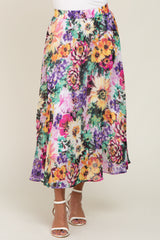 Fuchsia Floral Pleated Midi Skirt