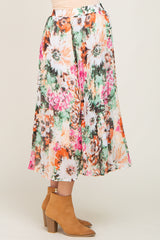 Orange Floral Pleated Maternity Midi Skirt