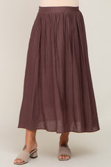 Brown Gathered Maternity Midi Skirt