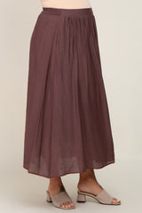 Brown Gathered Maternity Midi Skirt