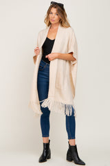 Beige Oversized Fringe Shawl Cardigan