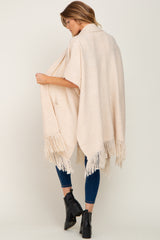 Beige Oversized Fringe Shawl Cardigan