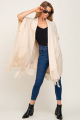 Beige Oversized Fringe Shawl Cardigan