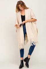 Beige Oversized Fringe Shawl Cardigan