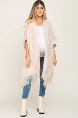 Beige Oversized Fringe Maternity Shawl Cardigan