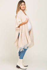 Beige Oversized Fringe Maternity Shawl Cardigan