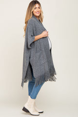 Charcoal Oversized Fringe Maternity Shawl Cardigan