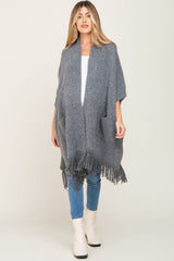 Charcoal Oversized Fringe Maternity Shawl Cardigan